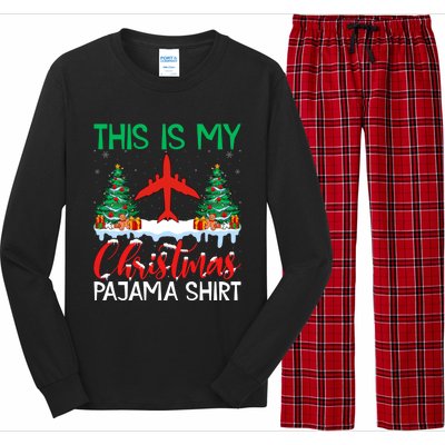 Flying Xmas Pajama Cute Gift Aviation Airplane Pilot Christmas Gift Long Sleeve Pajama Set