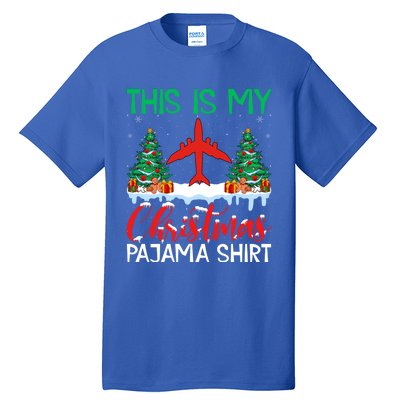 Flying Xmas Pajama Cute Gift Aviation Airplane Pilot Christmas Gift Tall T-Shirt