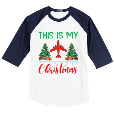 Flying Xmas Pajama Cute Gift Aviation Airplane Pilot Christmas Gift Baseball Sleeve Shirt