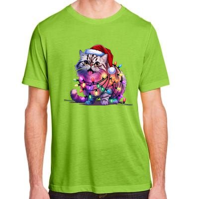 Funny Xmas Persian Cat Christmas Lights Santa Xmas Birthday Adult ChromaSoft Performance T-Shirt