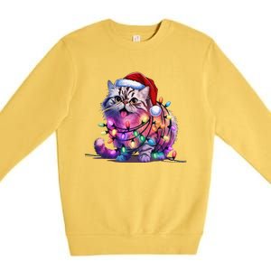 Funny Xmas Persian Cat Christmas Lights Santa Xmas Birthday Premium Crewneck Sweatshirt