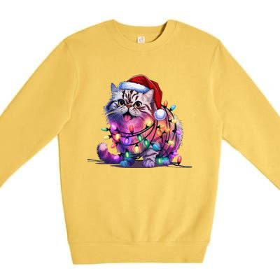 Funny Xmas Persian Cat Christmas Lights Santa Xmas Birthday Premium Crewneck Sweatshirt