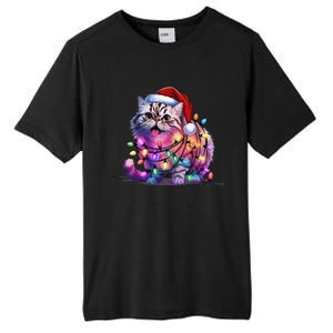 Funny Xmas Persian Cat Christmas Lights Santa Xmas Birthday Tall Fusion ChromaSoft Performance T-Shirt