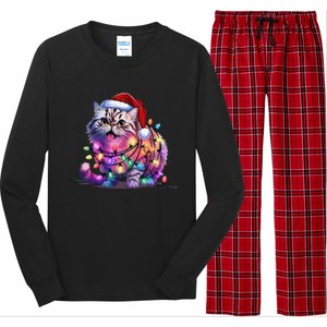 Funny Xmas Persian Cat Christmas Lights Santa Xmas Birthday Long Sleeve Pajama Set