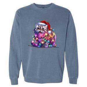 Funny Xmas Persian Cat Christmas Lights Santa Xmas Birthday Garment-Dyed Sweatshirt