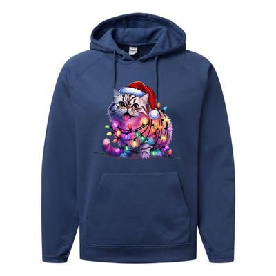 Funny Xmas Persian Cat Christmas Lights Santa Xmas Birthday Performance Fleece Hoodie