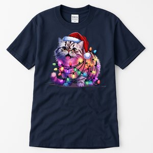 Funny Xmas Persian Cat Christmas Lights Santa Xmas Birthday Tall T-Shirt