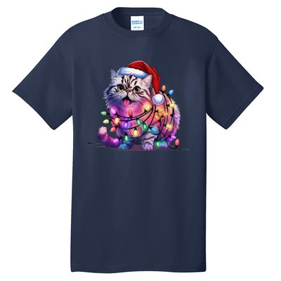 Funny Xmas Persian Cat Christmas Lights Santa Xmas Birthday Tall T-Shirt