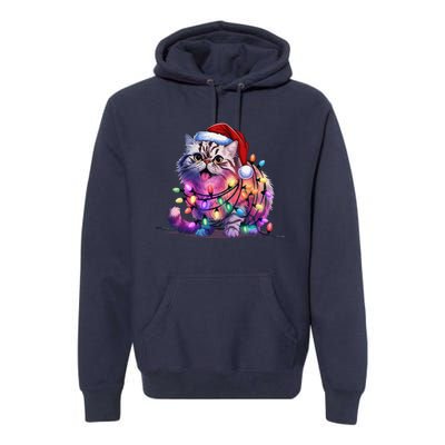 Funny Xmas Persian Cat Christmas Lights Santa Xmas Birthday Premium Hoodie