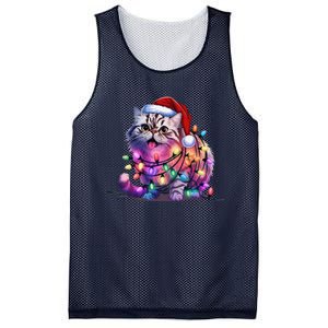 Funny Xmas Persian Cat Christmas Lights Santa Xmas Birthday Mesh Reversible Basketball Jersey Tank