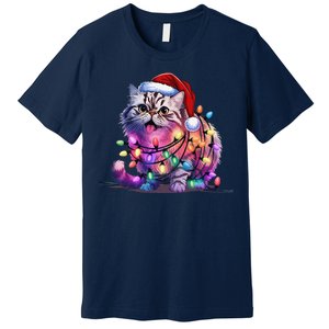 Funny Xmas Persian Cat Christmas Lights Santa Xmas Birthday Premium T-Shirt