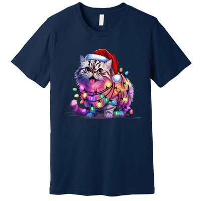 Funny Xmas Persian Cat Christmas Lights Santa Xmas Birthday Premium T-Shirt