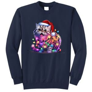 Funny Xmas Persian Cat Christmas Lights Santa Xmas Birthday Tall Sweatshirt