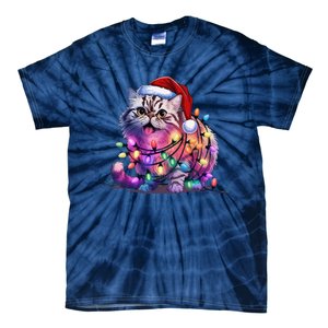 Funny Xmas Persian Cat Christmas Lights Santa Xmas Birthday Tie-Dye T-Shirt