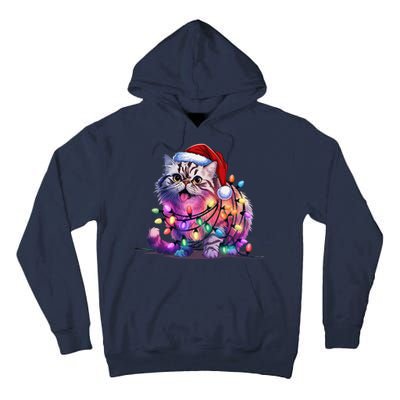 Funny Xmas Persian Cat Christmas Lights Santa Xmas Birthday Tall Hoodie