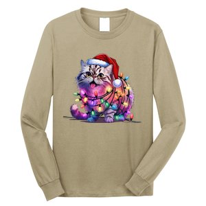 Funny Xmas Persian Cat Christmas Lights Santa Xmas Birthday Long Sleeve Shirt