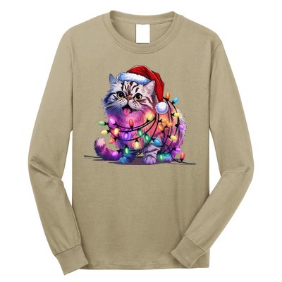 Funny Xmas Persian Cat Christmas Lights Santa Xmas Birthday Long Sleeve Shirt