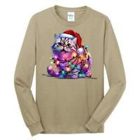 Funny Xmas Persian Cat Christmas Lights Santa Xmas Birthday Tall Long Sleeve T-Shirt