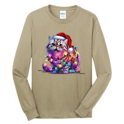 Funny Xmas Persian Cat Christmas Lights Santa Xmas Birthday Tall Long Sleeve T-Shirt