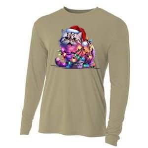 Funny Xmas Persian Cat Christmas Lights Santa Xmas Birthday Cooling Performance Long Sleeve Crew