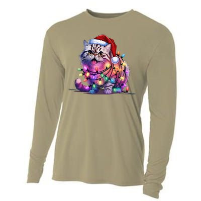 Funny Xmas Persian Cat Christmas Lights Santa Xmas Birthday Cooling Performance Long Sleeve Crew