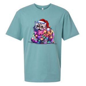 Funny Xmas Persian Cat Christmas Lights Santa Xmas Birthday Sueded Cloud Jersey T-Shirt