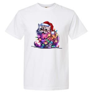 Funny Xmas Persian Cat Christmas Lights Santa Xmas Birthday Garment-Dyed Heavyweight T-Shirt