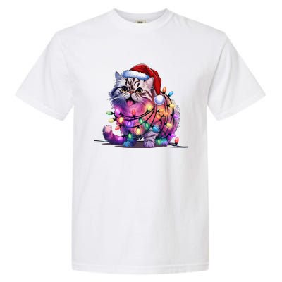 Funny Xmas Persian Cat Christmas Lights Santa Xmas Birthday Garment-Dyed Heavyweight T-Shirt