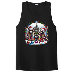 Funny Xmas Raccoons Christmas Tree Lights Santa Claus Hats Funny Gift PosiCharge Competitor Tank