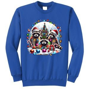 Funny Xmas Raccoons Christmas Tree Lights Santa Claus Hats Funny Gift Sweatshirt