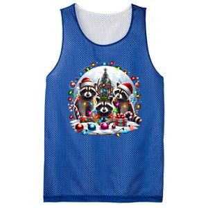 Funny Xmas Raccoons Christmas Tree Lights Santa Claus Hats Funny Gift Mesh Reversible Basketball Jersey Tank