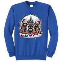 Funny Xmas Raccoons Christmas Tree Lights Santa Claus Hats Funny Gift Tall Sweatshirt