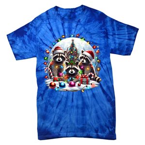 Funny Xmas Raccoons Christmas Tree Lights Santa Claus Hats Funny Gift Tie-Dye T-Shirt