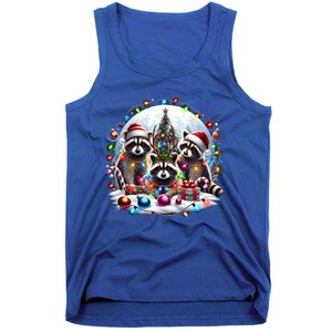 Funny Xmas Raccoons Christmas Tree Lights Santa Claus Hats Funny Gift Tank Top