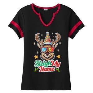 Funny Xmas Reindeer Santa Sleigh My Name Humor Christmas Tank Top Ladies Halftime Notch Neck Tee