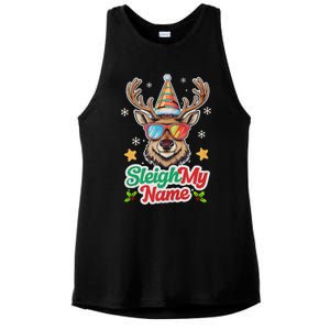 Funny Xmas Reindeer Santa Sleigh My Name Humor Christmas Tank Top Ladies PosiCharge Tri-Blend Wicking Tank