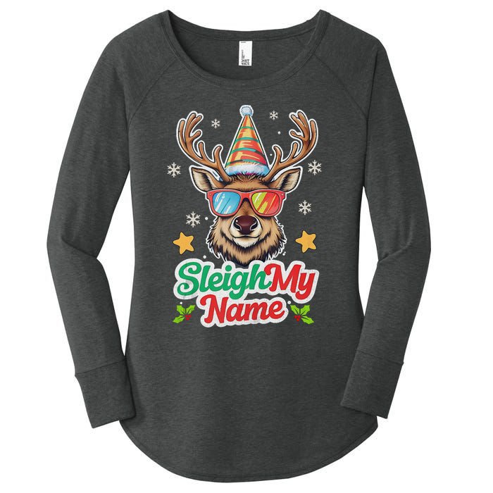 Funny Xmas Reindeer Santa Sleigh My Name Humor Christmas Tank Top Women's Perfect Tri Tunic Long Sleeve Shirt