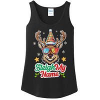 Funny Xmas Reindeer Santa Sleigh My Name Humor Christmas Tank Top Ladies Essential Tank