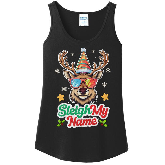 Funny Xmas Reindeer Santa Sleigh My Name Humor Christmas Tank Top Ladies Essential Tank