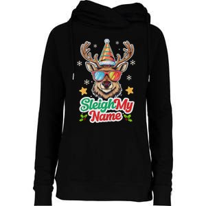 Funny Xmas Reindeer Santa Sleigh My Name Humor Christmas Tank Top Womens Funnel Neck Pullover Hood