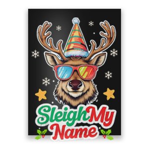 Funny Xmas Reindeer Santa Sleigh My Name Humor Christmas Tank Top Poster