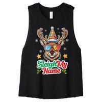 Funny Xmas Reindeer Santa Sleigh My Name Humor Christmas Tank Top Women's Racerback Cropped Tank