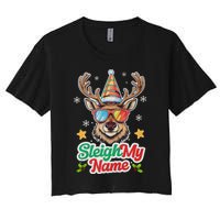 Funny Xmas Reindeer Santa Sleigh My Name Humor Christmas Tank Top Women's Crop Top Tee