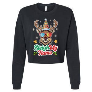 Funny Xmas Reindeer Santa Sleigh My Name Humor Christmas Tank Top Cropped Pullover Crew