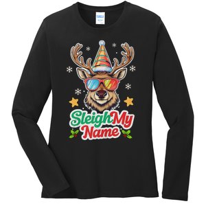 Funny Xmas Reindeer Santa Sleigh My Name Humor Christmas Tank Top Ladies Long Sleeve Shirt