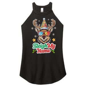 Funny Xmas Reindeer Santa Sleigh My Name Humor Christmas Tank Top Women's Perfect Tri Rocker Tank