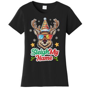 Funny Xmas Reindeer Santa Sleigh My Name Humor Christmas Tank Top Women's T-Shirt