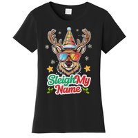 Funny Xmas Reindeer Santa Sleigh My Name Humor Christmas Tank Top Women's T-Shirt