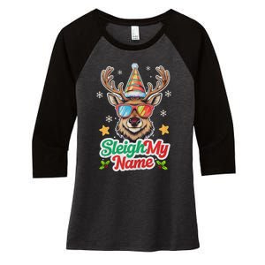 Funny Xmas Reindeer Santa Sleigh My Name Humor Christmas Tank Top Women's Tri-Blend 3/4-Sleeve Raglan Shirt