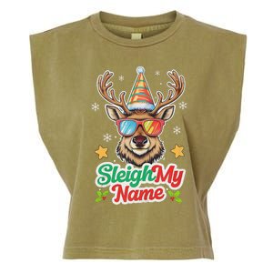 Funny Xmas Reindeer Santa Sleigh My Name Humor Christmas Tank Top Garment-Dyed Women's Muscle Tee